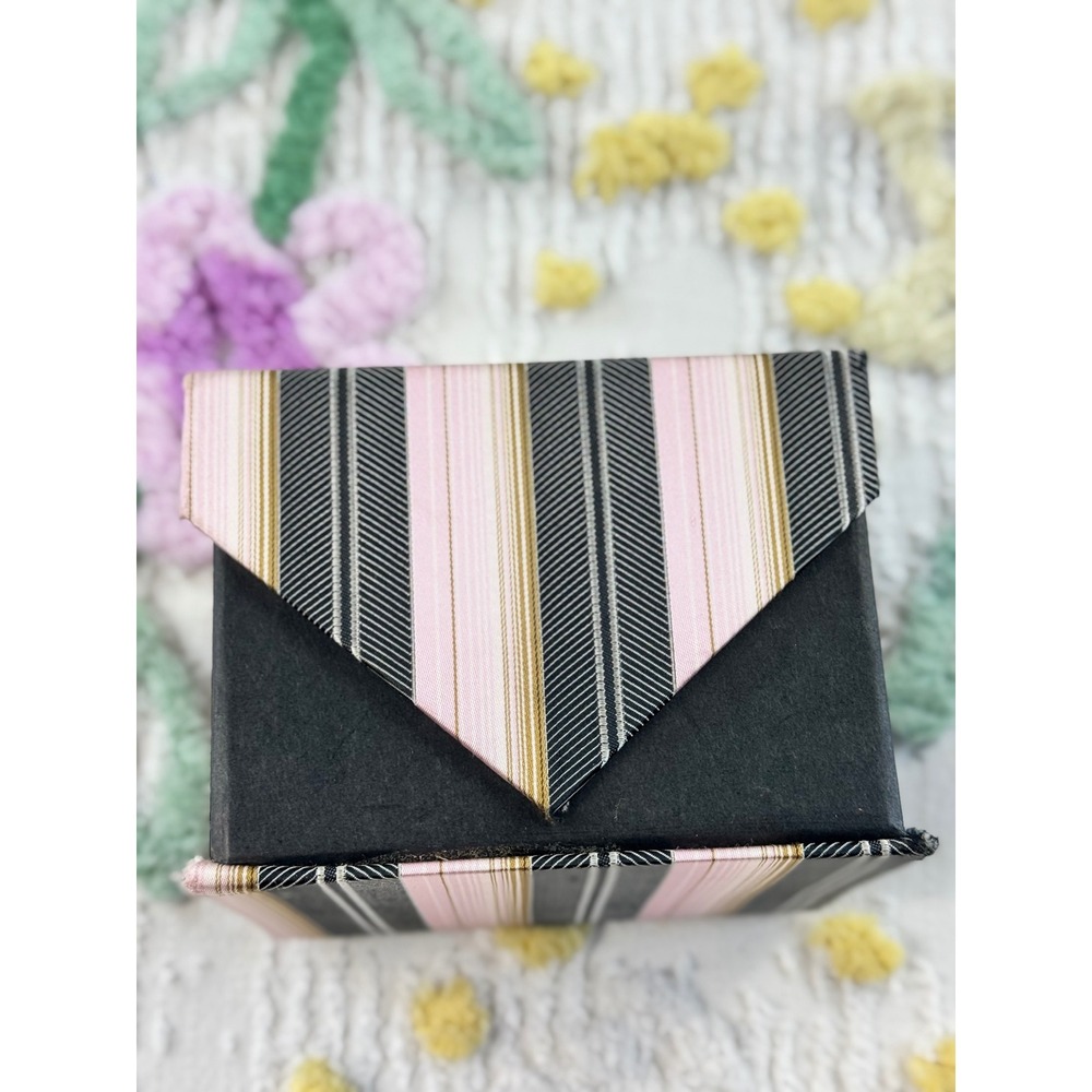 Giorgio Brutini Mens Pink Black Gold Striped 100% Silk Tie & Pocket Square Set‎